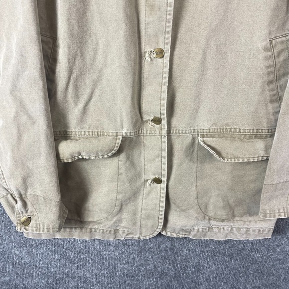 Vtg LL Bean Jacket Womens Large Beige Canvas Chore Barn Coat Shacket 80s Retro - Picture 8 of 16